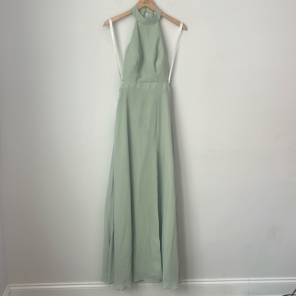 AZAZIE CLARICE A-Line Halter Chiffon Floor-Length Dress Agave Sz A0 NWT ◼️ - Picture 4 of 13
